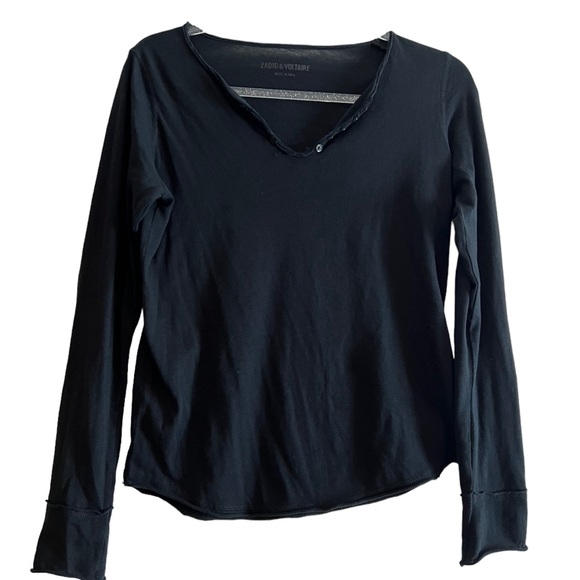 Zadig & Voltaire Embellished Skull Back Long Sleeve Henley Tee Size XS - Picture 3 of 10